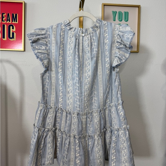 VOY Blue and White Striped RUFFLE BLOUSE - Picture 4 of 6